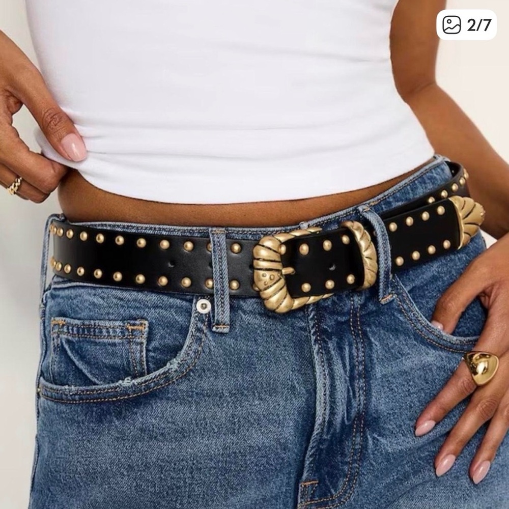 Good American Black and Gold Studded Belt